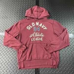 Old Navy Hoodie Mens Medium Burgundy 94 Athletic League Pullover Sweatshirt